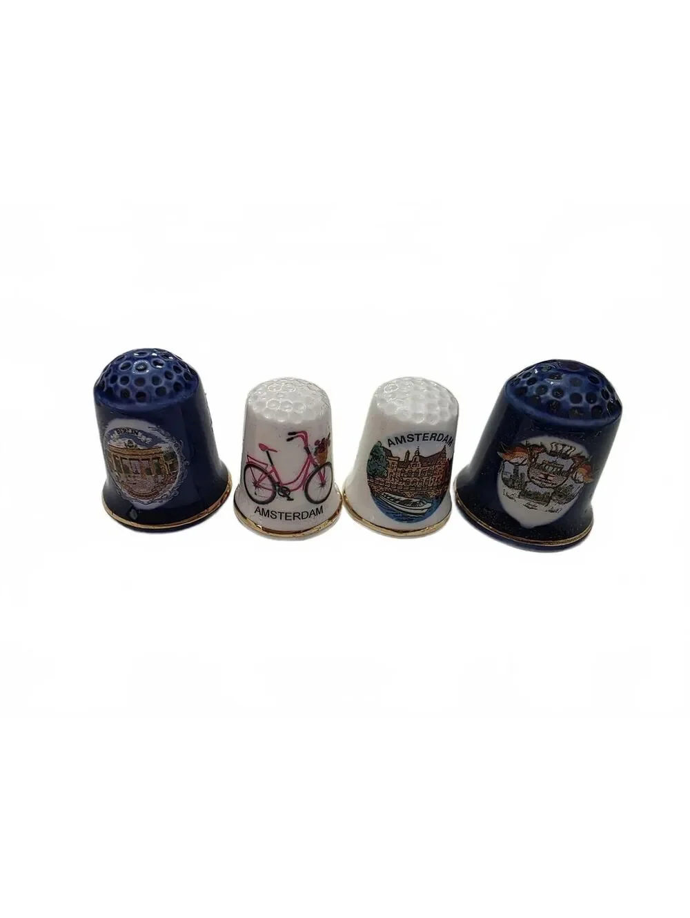 4 Vintage Netherlands Dutch Souvenir Porcelain Thimbles Set